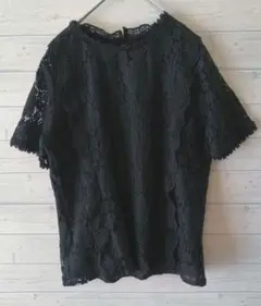 【値下げ】アスミナリ ASUMINARI 黒 レース 半袖トップス XL