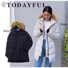 美品 todayful トゥデイフル ラクーンファー付き ダウンコート ベージュ