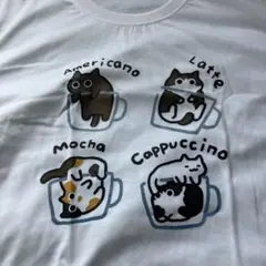 カフェ猫イラスト 白Tシャツ Lサイズ　かわいい