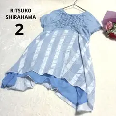 リツコシラハマ ストライプ半袖チュニック 体型カバー ライトブルー 水色 2
