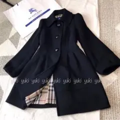 バーバリーブルーレーベル アンゴラ混ロングコート 40 黒
