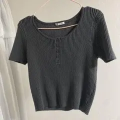 GU グレー リブ編み 半袖トップス XL