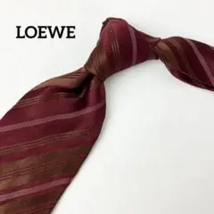 美品 LOEWE ロエベ ネクタイ ストライプ ロゴ シルク イタリア製 レッド