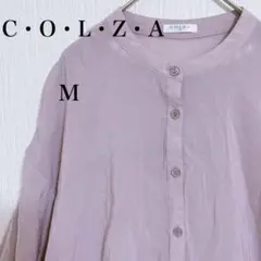 【コルザ】COLZA くすみピンク 七分袖 シャツ バックリボン 透け感 M