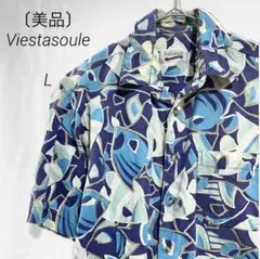 【美品】メンズ　シャツ　半袖　アロハシャツ　Lサイズ 青系　　オープンシャツ