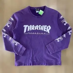 THRASHER スウェット トレーナー プリントロゴ 古着 紫 Lサイズ