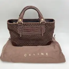 CELINE セリーヌ クロコ調 トリオンフ スエード ハンドバッグ