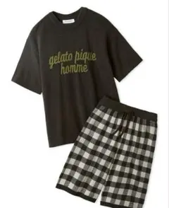 ジェラートピケ HOMME ロゴプルオーバー&チェックハーフパンツセット