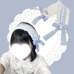 blue ginngamu quilt hd ハンドメイド ヘッドドレス 水色