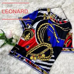 レオナール LEONARD カットソー半袖 チェーン柄 総柄 Lサイズ 綿100