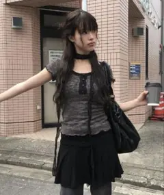 anyonemore ロングタイスカーフ付きレースボタン半袖Tシャツセット