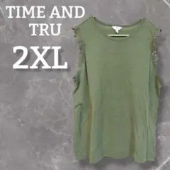 TIME AND TRU ノースリーブ 【2XL】 モスグリーン 緑 古着 夏