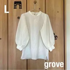 Lグローブgroveボリュームスリーブプチネックカラーブラウスチュニック