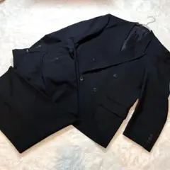 【A4】スーツセット 黒 無地 菅田将暉 ダブル ビンテージ 80