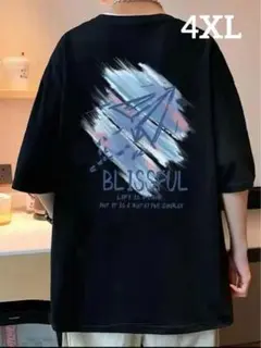 メンズ　ロゴ　Tシャツ　半袖　黒　ブラック　英字　4XL 5L 綿　コットン