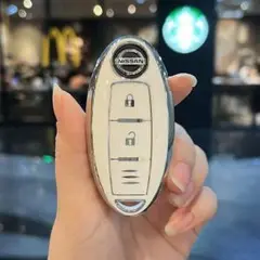 日産Nissan スマートキーケース TPU キーカバー ホワイト×シルバー