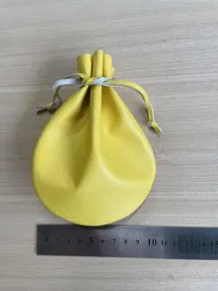 巾着袋 本革 黄色 ハンドメイド