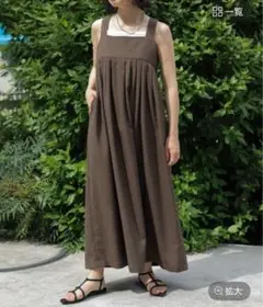 リネンライクスクエアワンピース　グリーン　カーキ