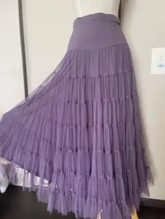 パープルフリルチュールロングスカート