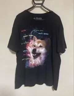 柴犬　SHIBA　犬　宇宙犬　人気デザイン　半袖　Tシャツ　古着　ブラック　XL