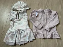 【美品】花柄水着.帽子とラッシュガード 3点セット 80cm