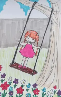 手描きイラスト 女の子 ブランコ