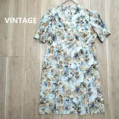 【値下げ】VINTAGE 総柄 半袖ワンピース レトロ リーフ柄