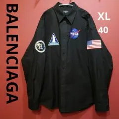 極美品☆BALENCIAGA×NASA ワッペン刺繍ロゴ40 ボタンダウンシャツ