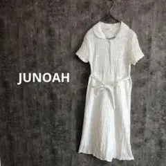 [ジュノアリップル]JUNOAH ワンピース 半袖 膝丈 リップル生地 白
