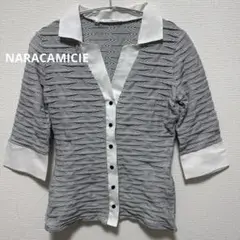 ナラカミーチェ 七分袖 ブラウス ストライプ イタリア製 ストレッチ 伸縮