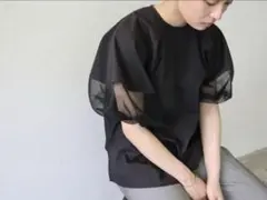 eLLa バルーン　プルオーバーブラウス　カラー黒