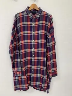 チェック　ロングシャツ