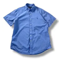 90s ポロラルフローレン BDシャツ カッターシャツ 半袖シャツ 古着 L 青