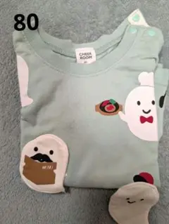 CHEEK ROOM おばけデザイン 長袖Tシャツ 人気ミントグリーン　80