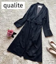 美品 qualite ロングコート M カリテ チェスターコート ベルト付