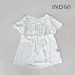 s221 インディヴィ【M】日本製 異素材MIX 半袖 白 ブラウス カットソー