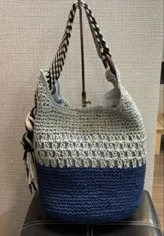 （COOCO クーコ）ペーパー×柄テープ　フリンジ　ワンショルダーバッグ