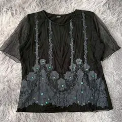美品✨【Masse Urre】 黒シフォンシャツ 半袖 (M) 綿混 カジュアル
