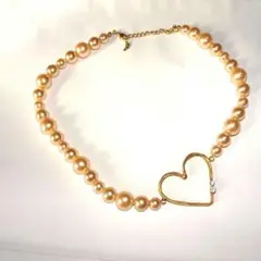 美品☆ハート ゴールド パール ストーン ネックレス 大人可愛 ピンク ホワイト