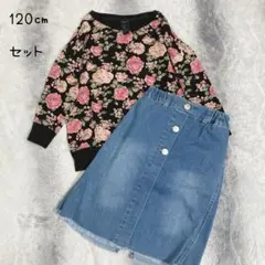 （214）Forever21 薔薇柄トレーナーとデニムスカート