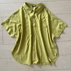 イエロー 半袖ボタンアップシャツ