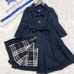 美品♡ バーバリー ベルテッドコート フリル リボン ノバチェック ネイビー S