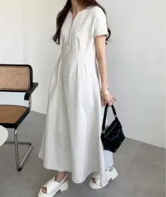 前後2WAYハーフジップキーネックフロントタックワンピース タグ付き Mサイズ