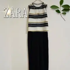 ZARA ボーダーノースリーブカットソー（S）ベージュ