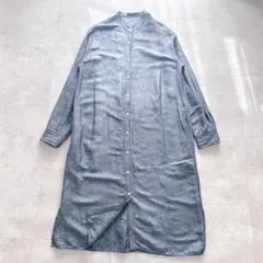 美品✨ミューニック　ヴィスコースリネンポプリン シャツワンピース　バンドカラー