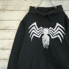 古着 MARVEL マーベル スパイダーマン パーカー 奇抜ロゴ ブラック 黒