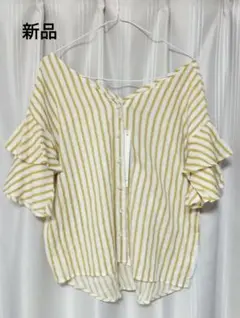 【 REAL CUBE 】フリル袖 ストライプ ブラウス (新品・タグ付き)