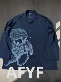 美品　AFYF テディベアプリント 長袖シャツ ブラック　オーバーサイズ　クマ