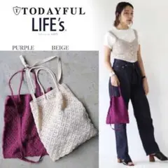 美品　TODAYFUL トゥディフル　クロシェニットバッグ　パープル　紫