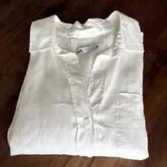 ZARA ホワイト リネンシャツ S 五分袖